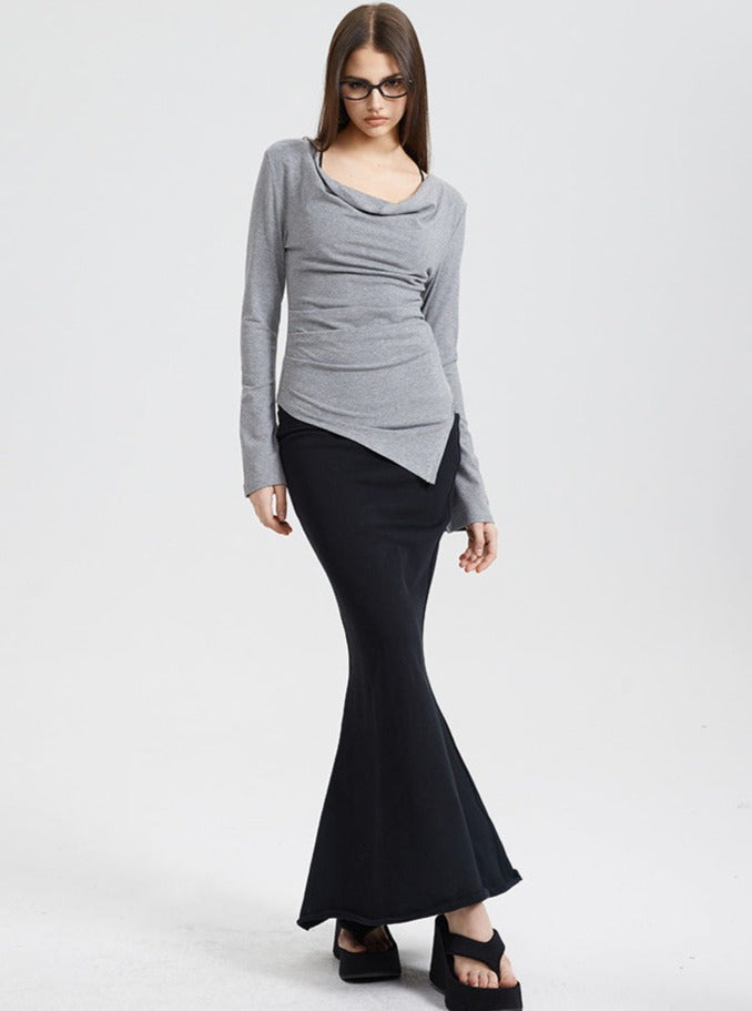 Trendy Gray One-Shoulder Top Design Bottoming Shirt