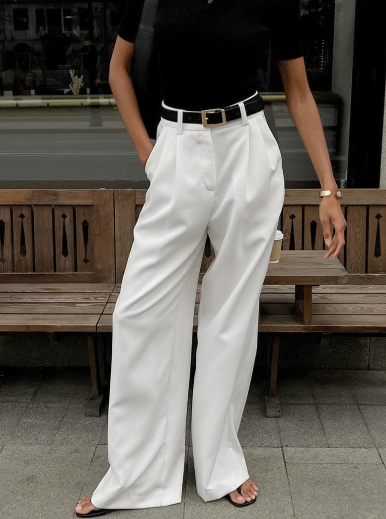 White High Waist Wide Leg Trousers