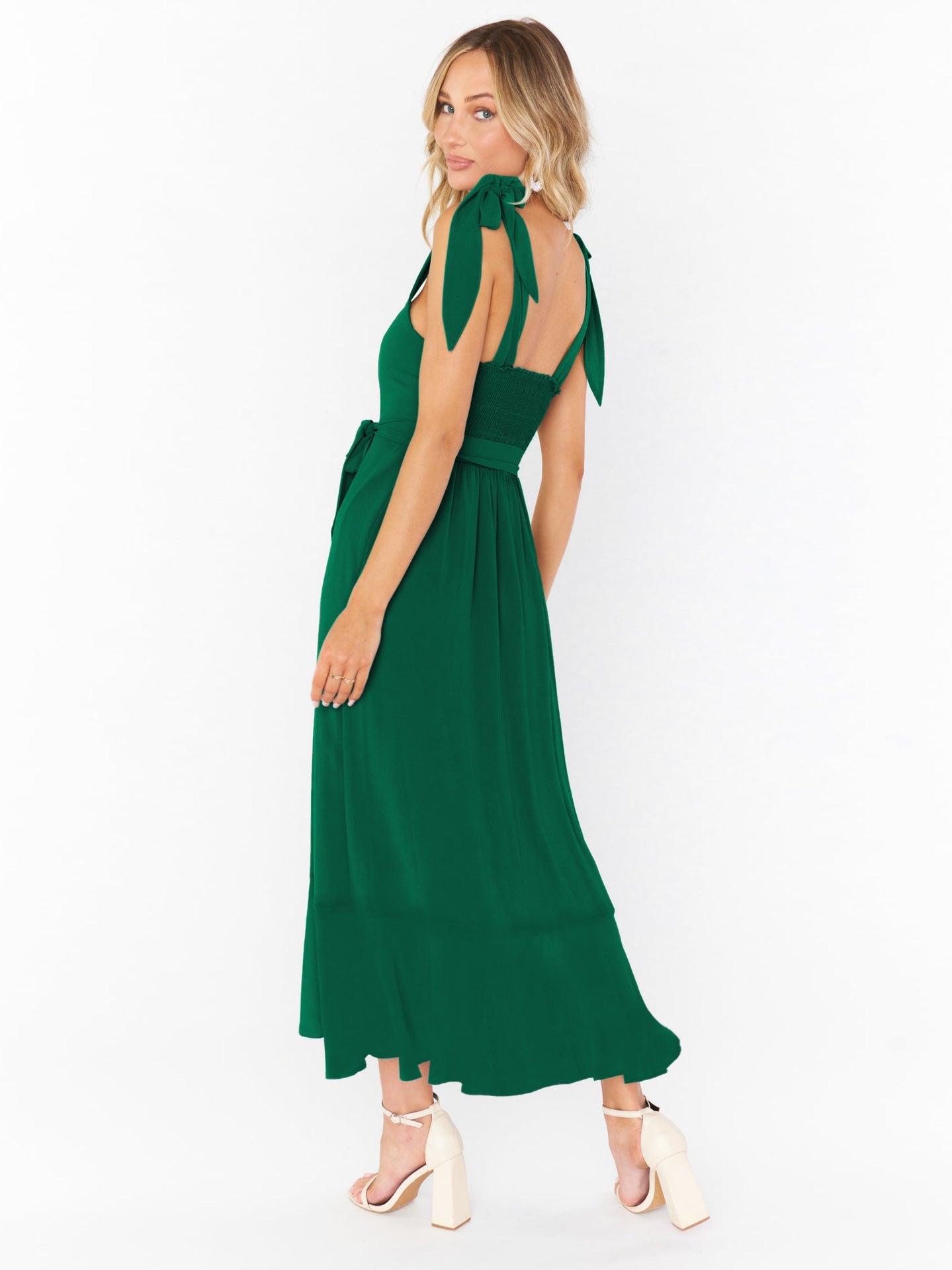 Elegant Solid Color Square Neck Midi Dress