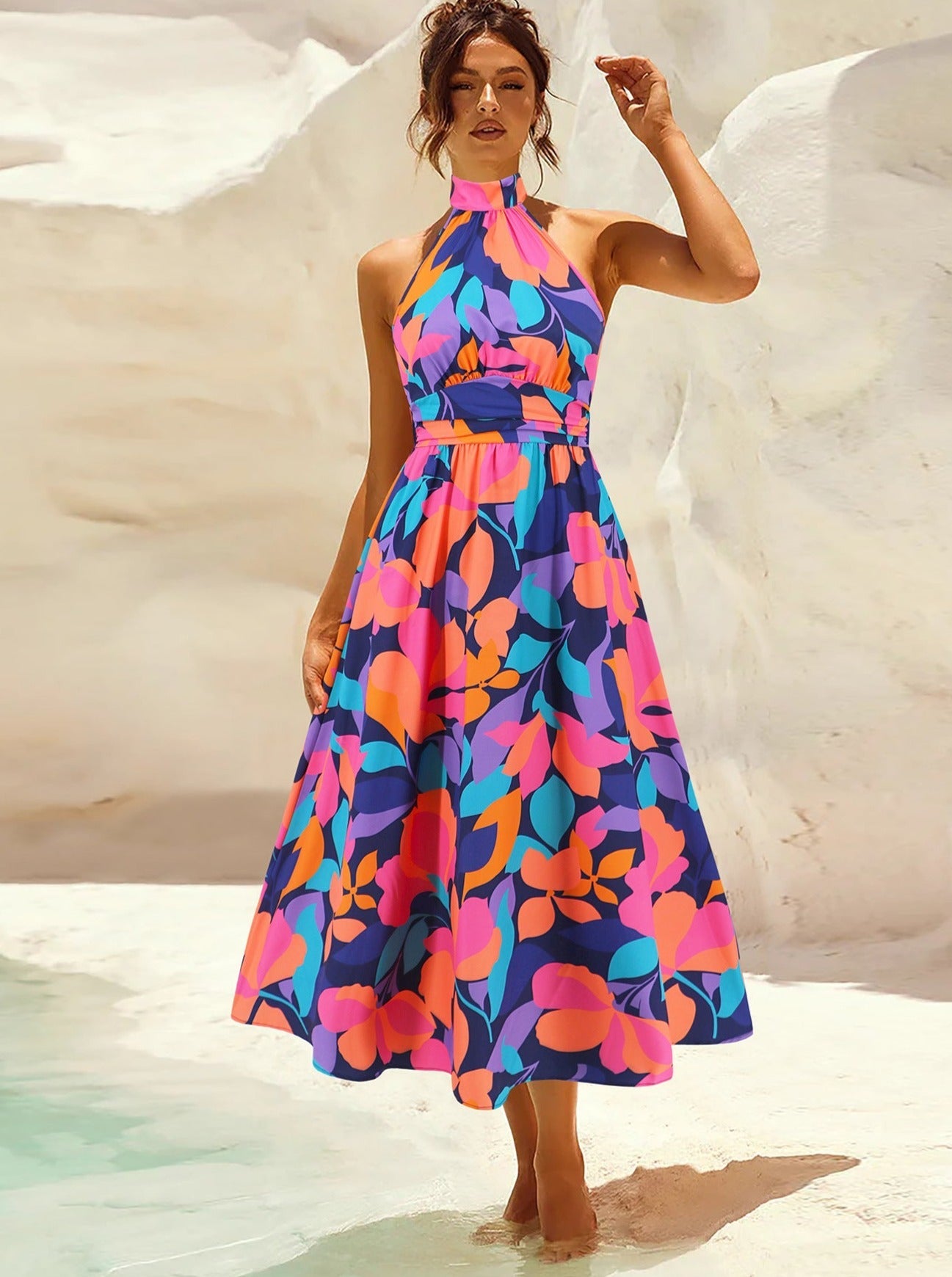 Tropical Print Sleeveless Elegant Sundress