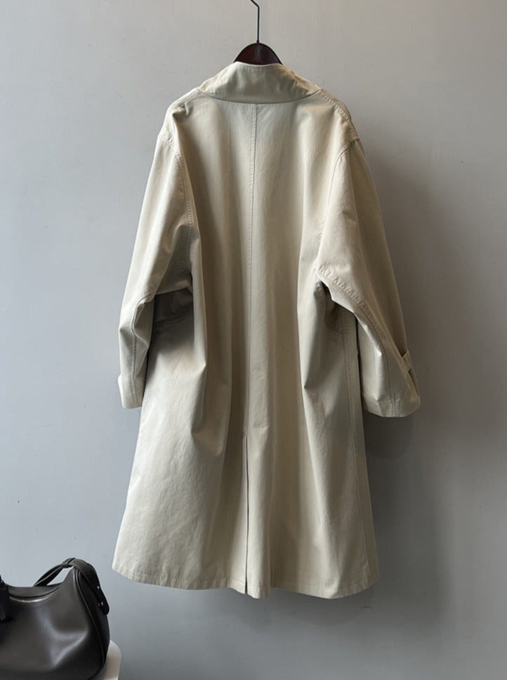 Apricot Casual Loose Long Windbreaker Coat