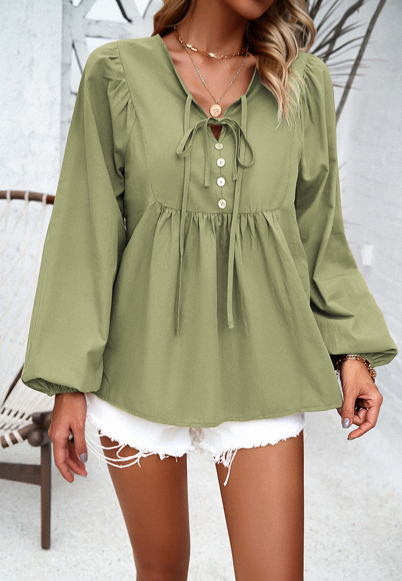 Lace Up Flowy Peasant Blouse