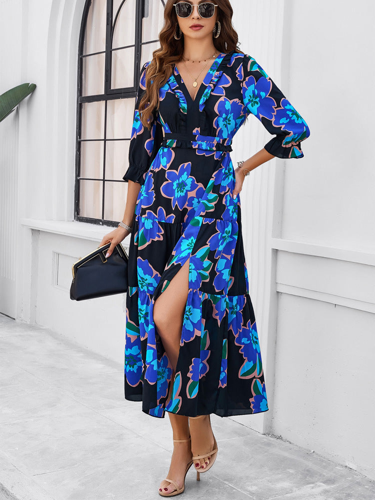 Black V-Neck Floral Printed Sundress