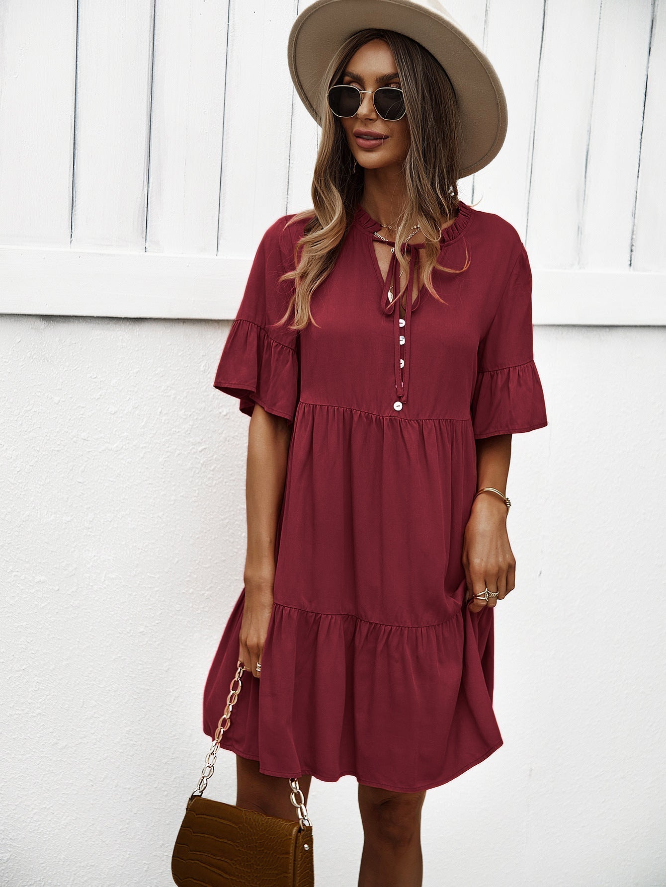 Wine Layered A-Line Dress