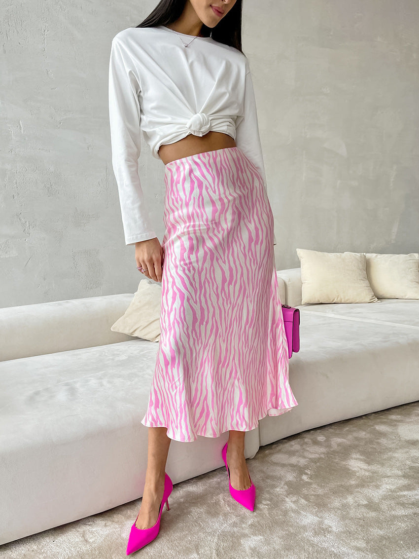 Zebra Striped Pink Midi Skirt