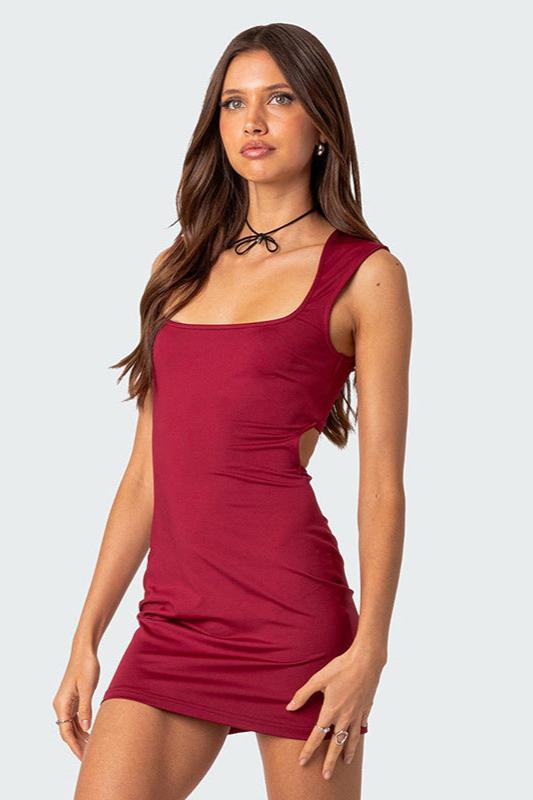 Ärmelloses Mini-Kleid Damen, Sexy Enganliegendes Kleid mit Cut-Out, Elegant Schwarz und Rot