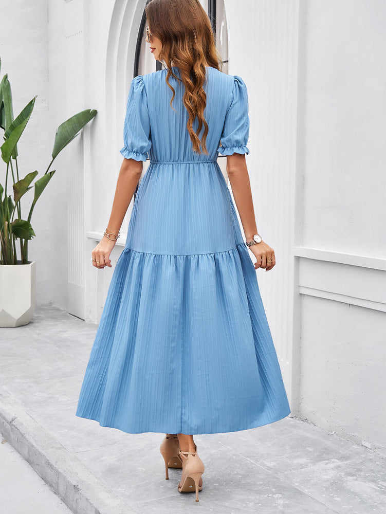 Elegant Midikleid Mit Schlitz Langarm V-Ausschnitt - Sommer Kleider Verschiedene Farben