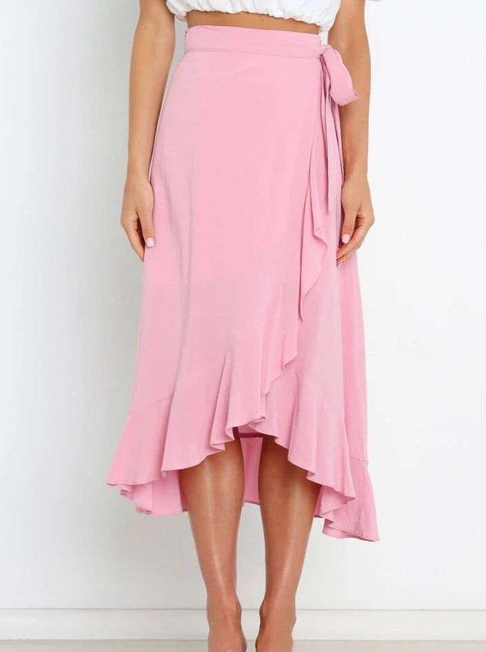 Pink Asymmetrical Sexy Long Skirt