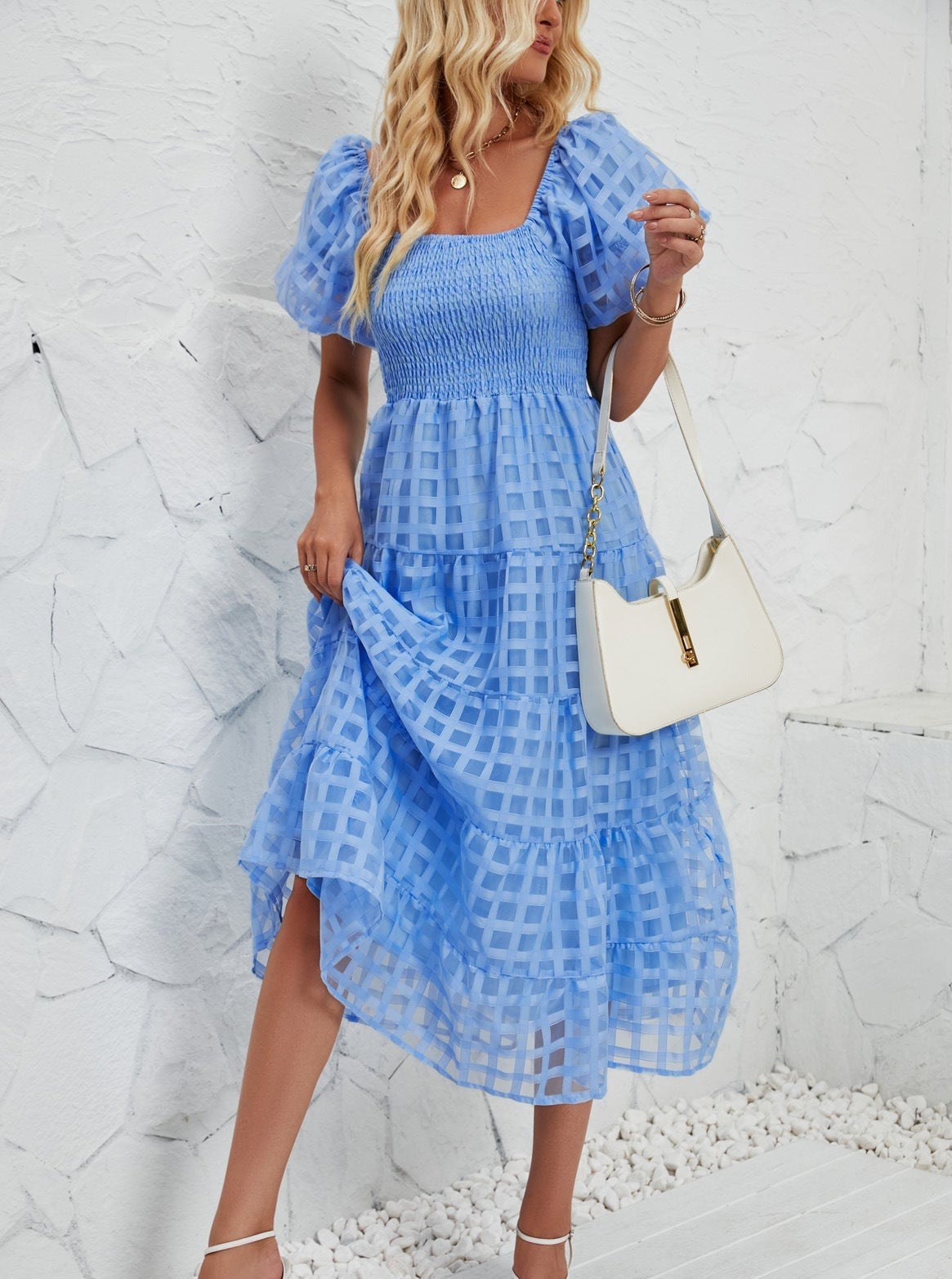 Short Sleeve Flutter Layered Beach A-Line Dress