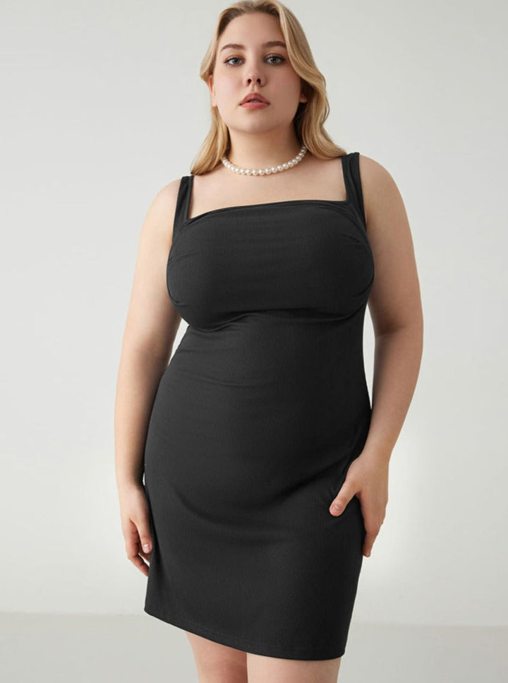 Plus Size Square Neck Cut Out Back Mini Dress