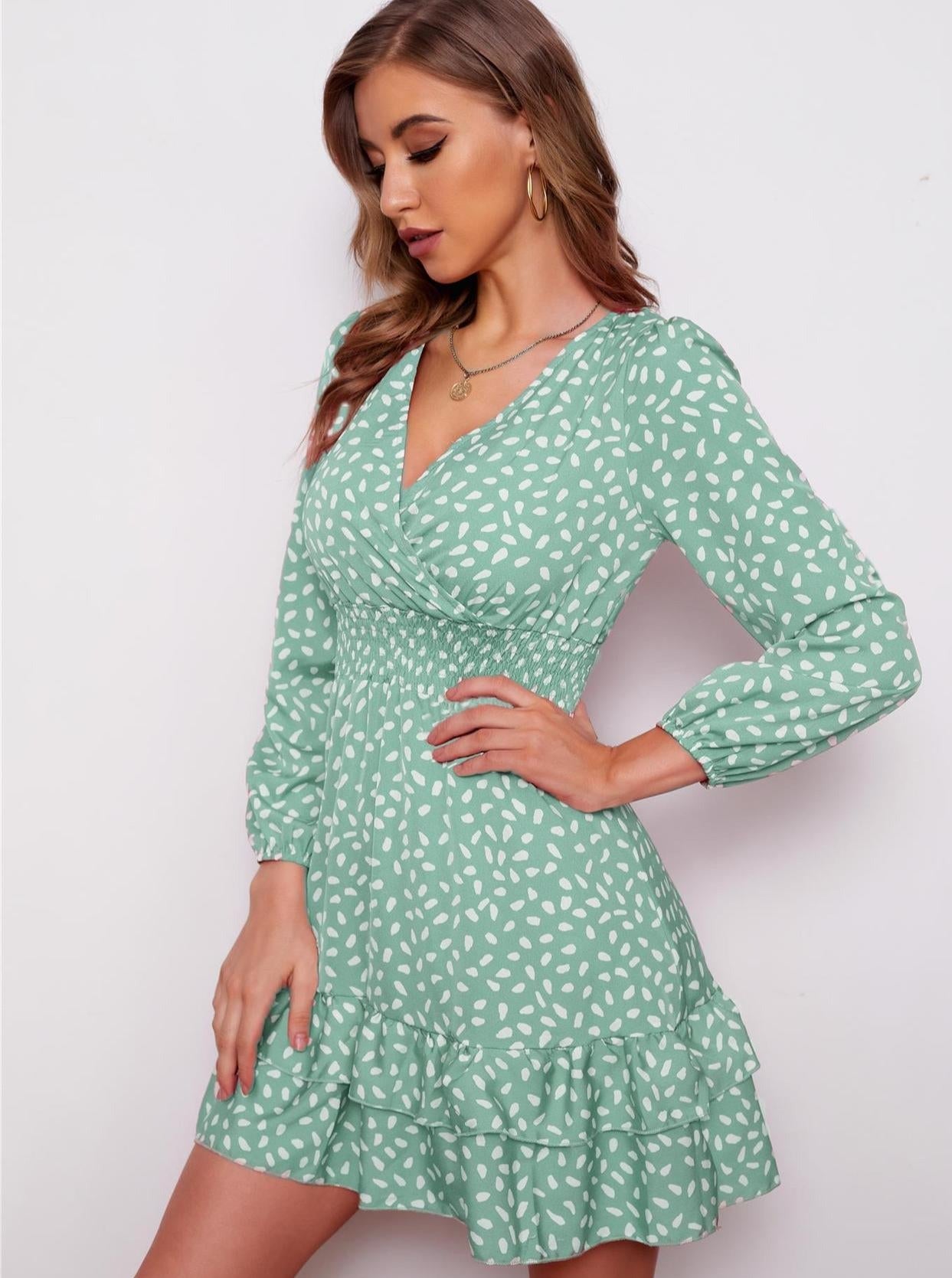 V-Neck High Waist Allover Print Summer Dress