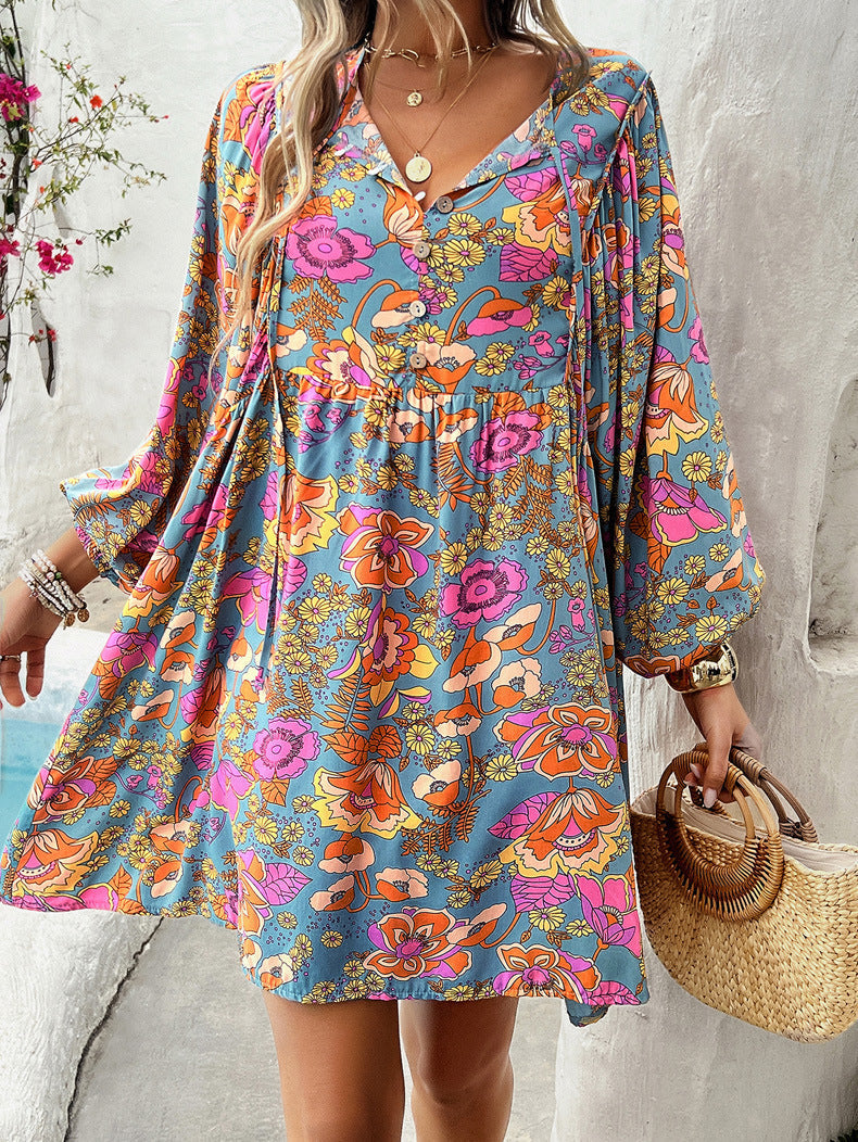 Casual Pleated Printed Temperament Dress