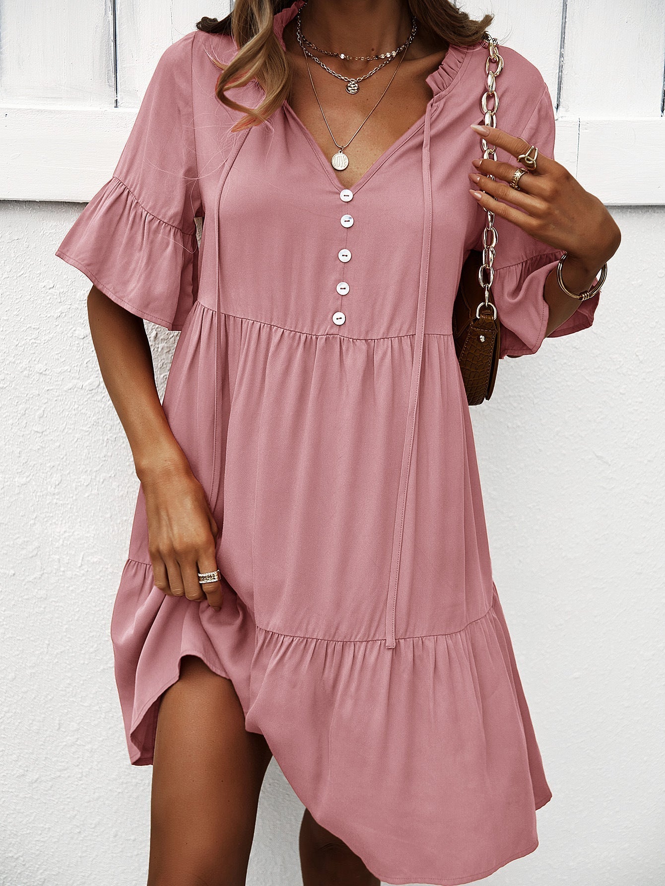 Boho Sommerkleid, Bequemes A-Linien Kleid mit Volantärmeln, Locker und Chic