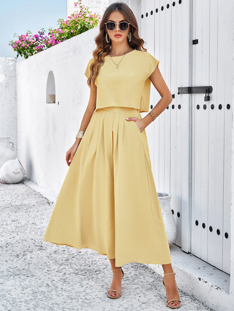 Yellow Sleeveless Top and Flared Long Skirt Suit