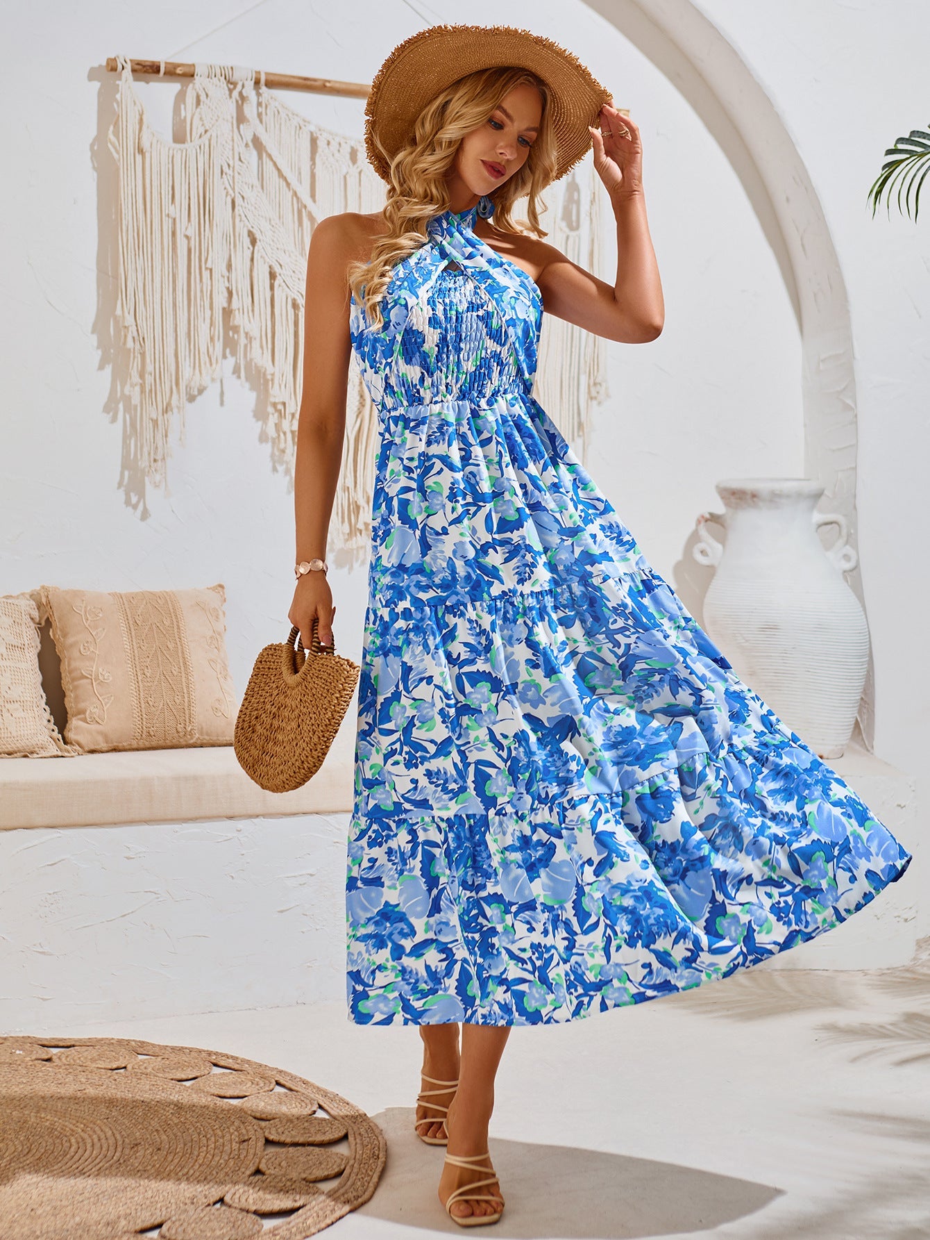 Summer Halter Neck Floral Printed Maxi Dress