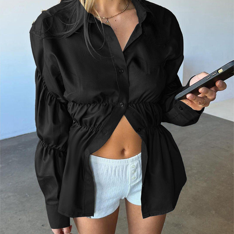 Loose Casual Pleated Long Sleeve Shirt