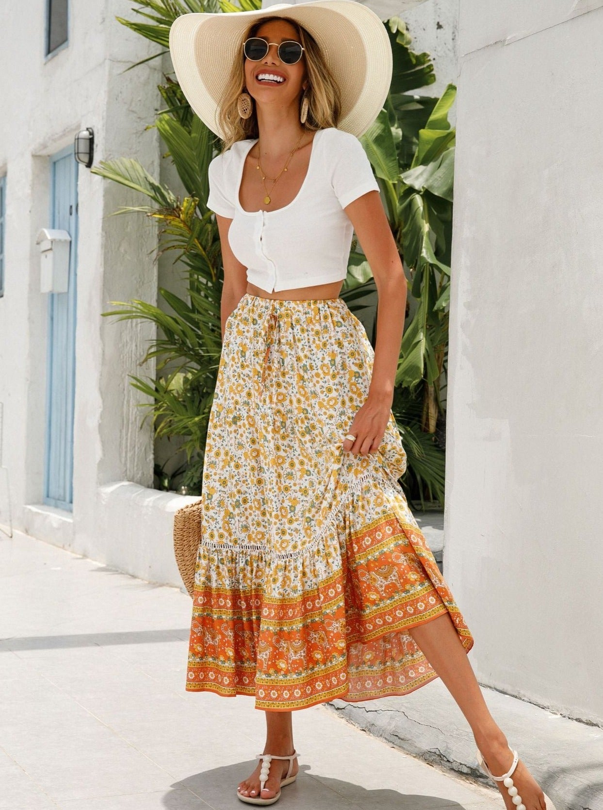 Long Lace Splicing Bohemian Style Skirt