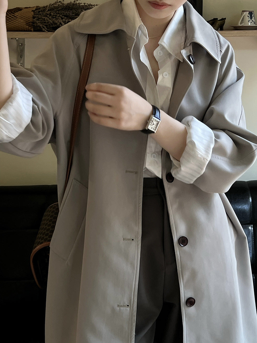 Gray Spring Loose Medium Length Jacket