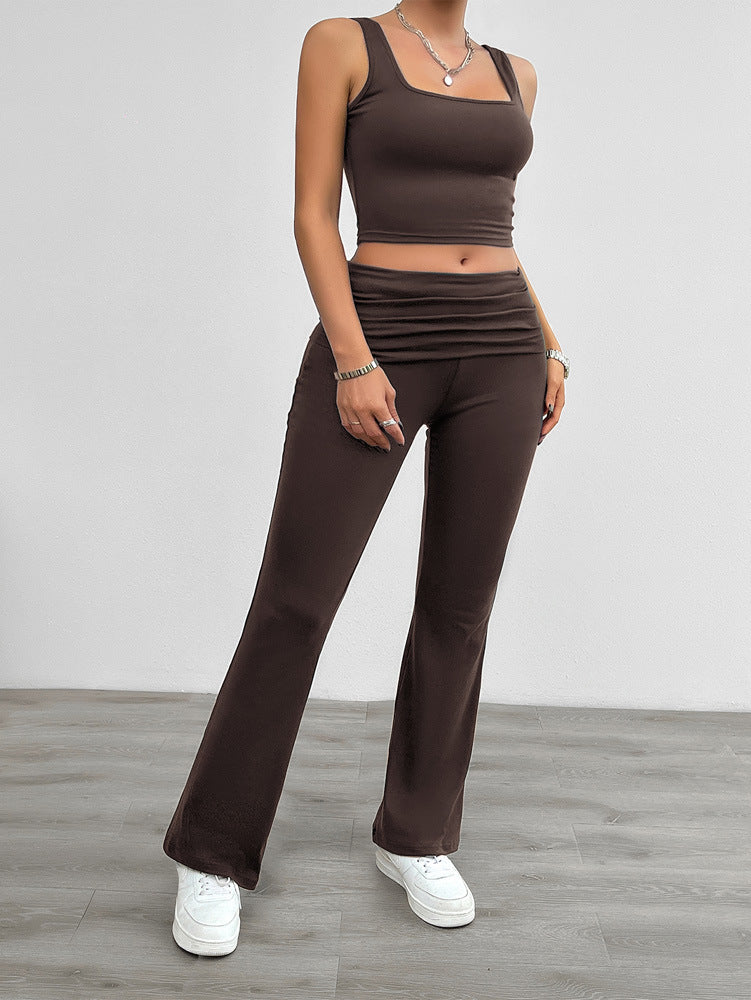 Brown Casual Slim Pants Set