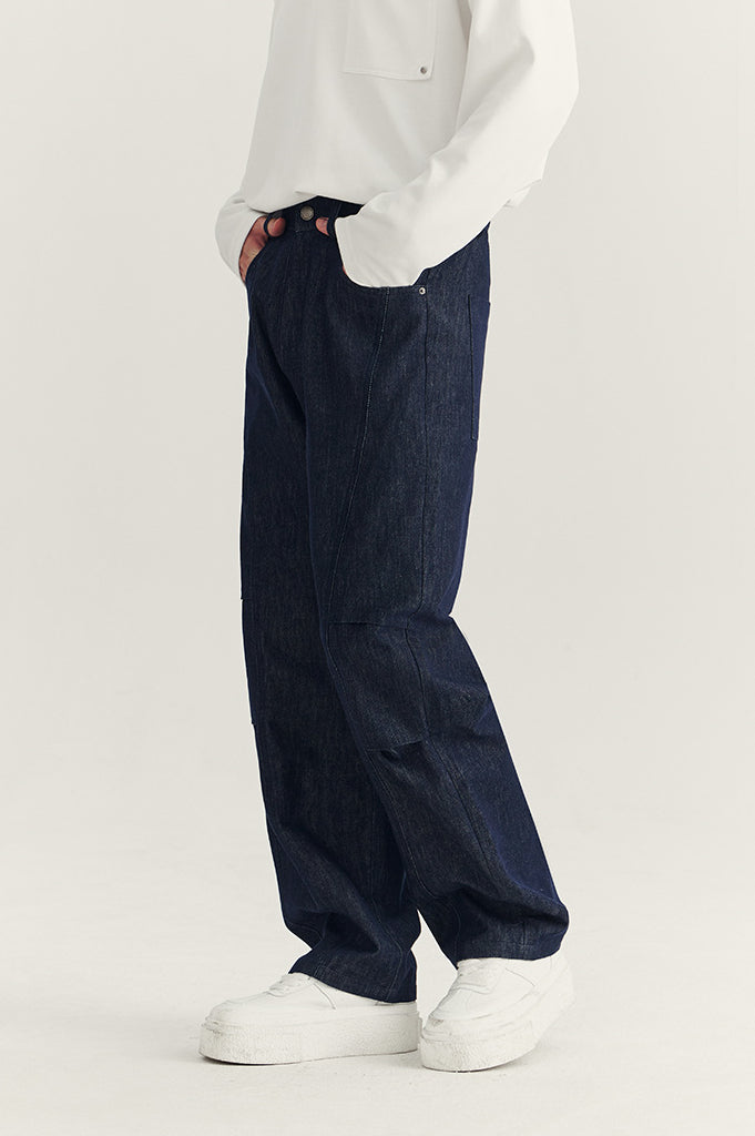 Wide-Leg Denim Cargo Pants