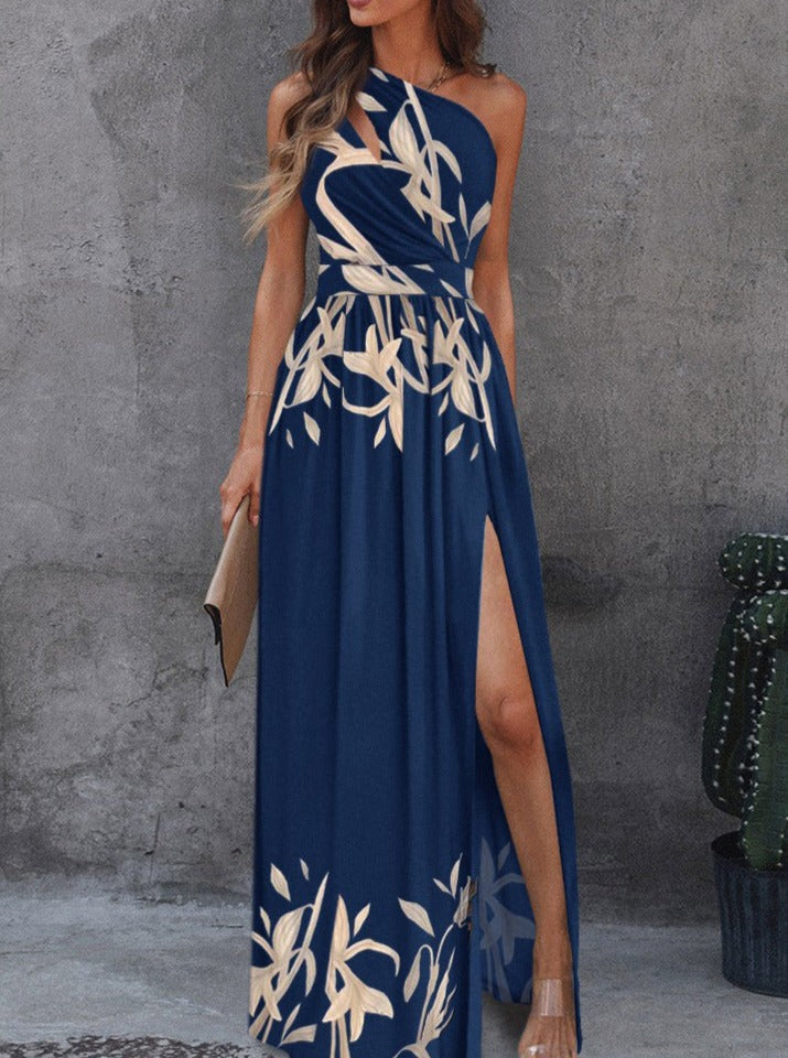 Open Shoulder Long Slit Party Dress