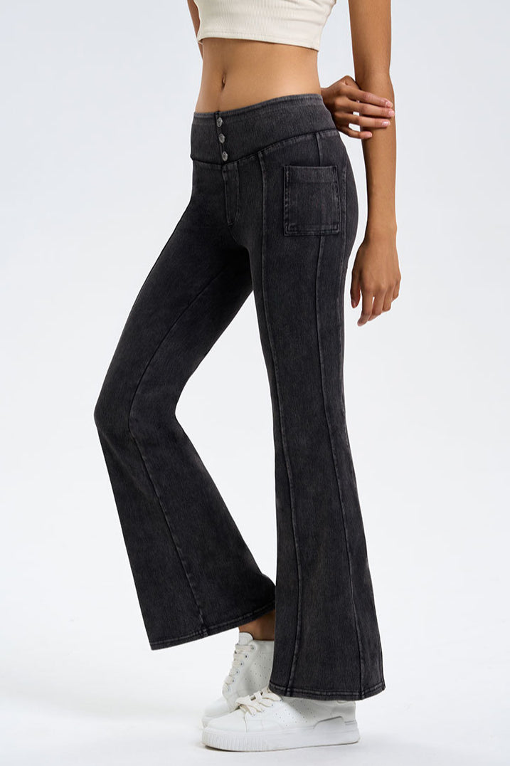 Button Detail Flare Leg Jeans