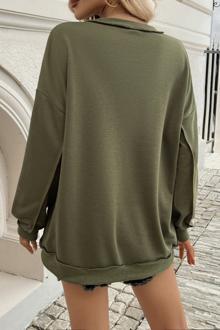 Women's Casual Olive Green Henley Shirt