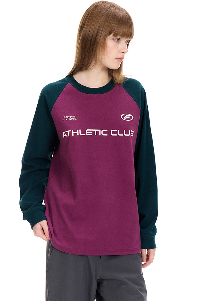 Langarm Sportshirt Athletic Club Kontrast Raglan-Sleeves Bequem Lässig