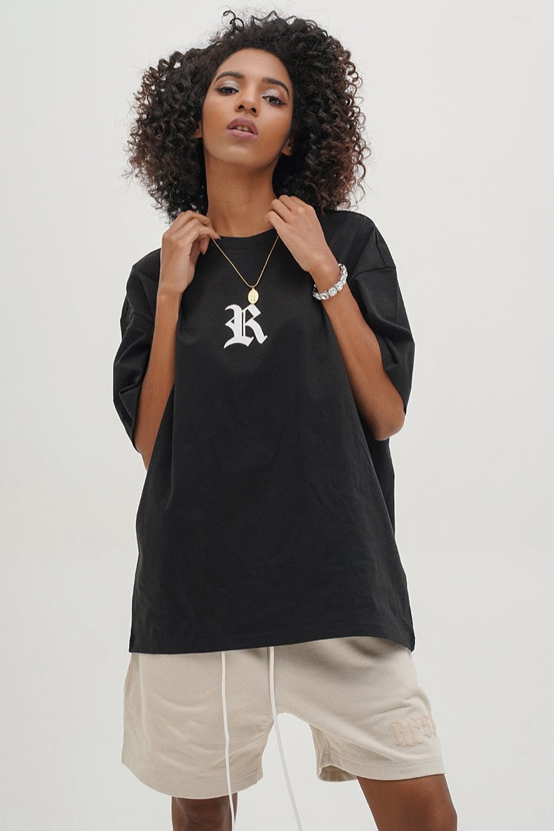 Black Graphic Printed Round Neck Loose T-Shirt